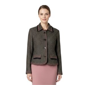 APRIL CORNELL Wool Blend Lined Tweed Button Front Blazer Fringe Trim NWOT Sz M